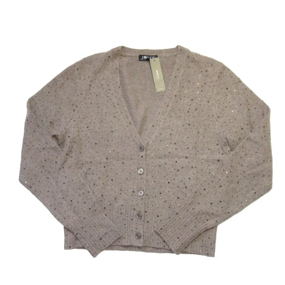 NWT J.Crew V-neck Cardigan in Umber Sparkle Crystals Supersoft Yarn Sweater S